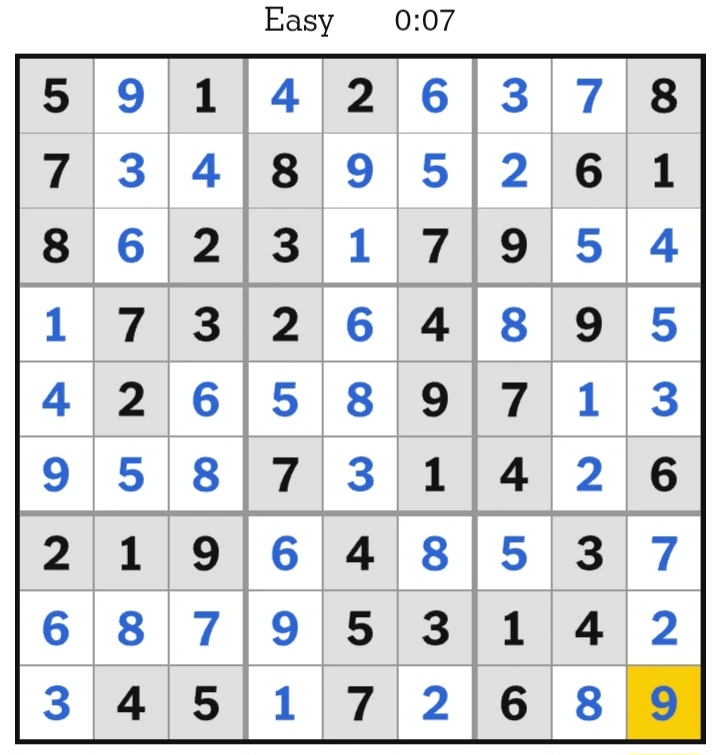 NYT Sudoku Easy Answers January 4, 2025