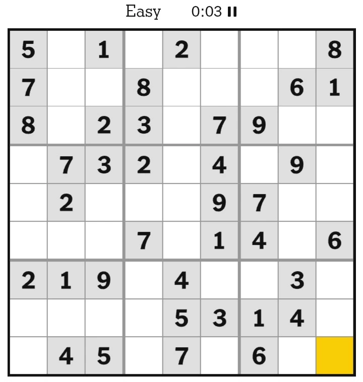 NYT Sudoku Easy January 4, 2025