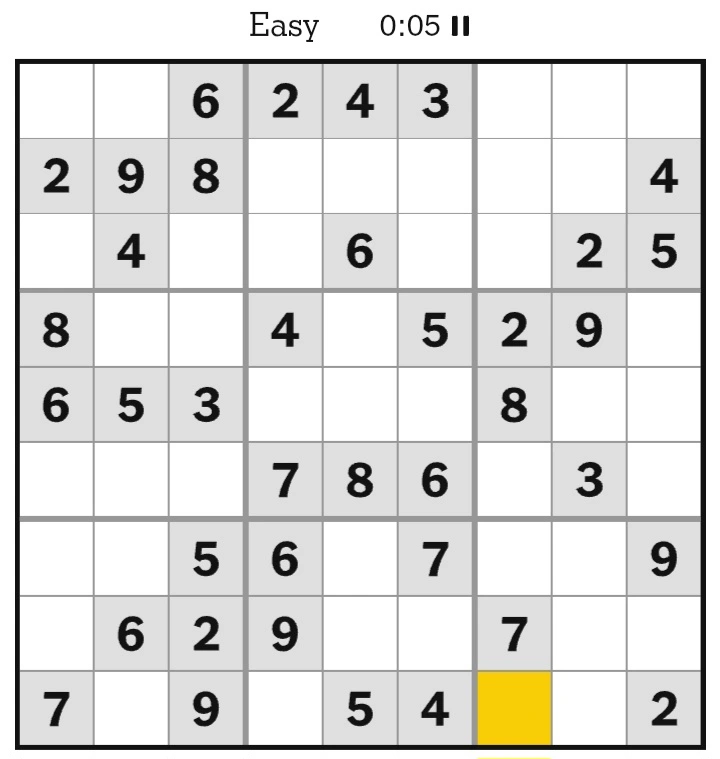 NYT Sudoku Easy January 5, 2025