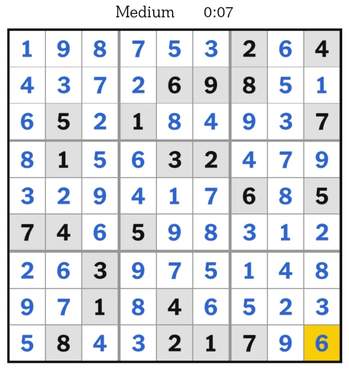 NYT Sudoku Medium Answers January 18, 2025