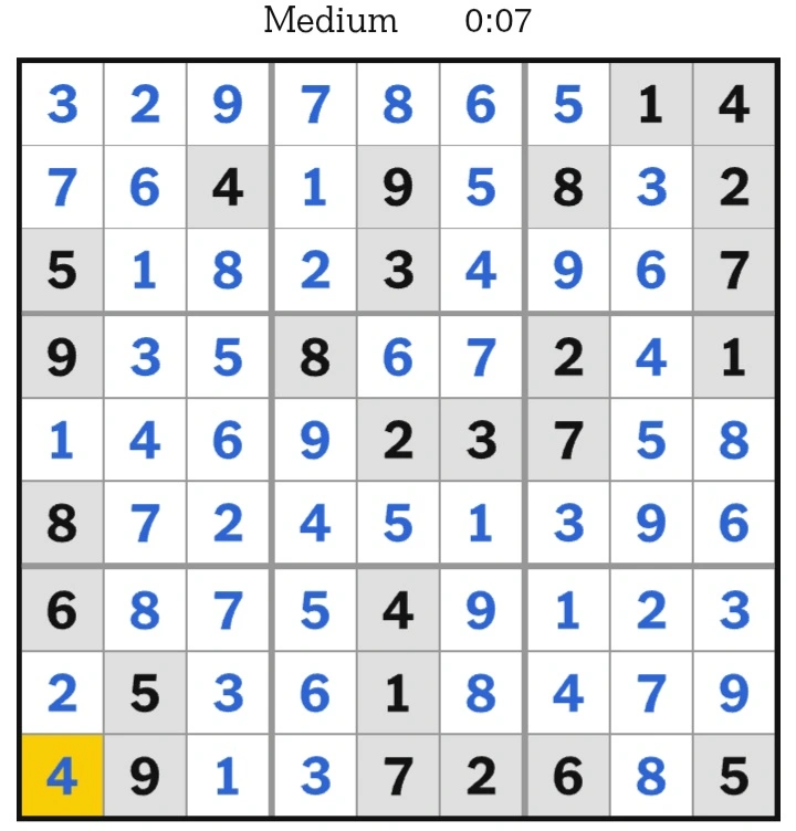 NYT Sudoku Medium Answers January 5, 2025