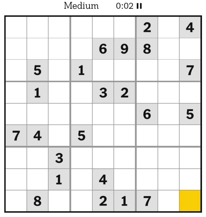 NYT Sudoku Medium January 18, 2025