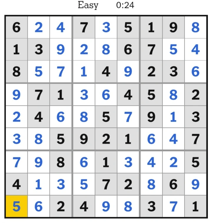 NYT Sudoku Easy Answers February 15, 2025