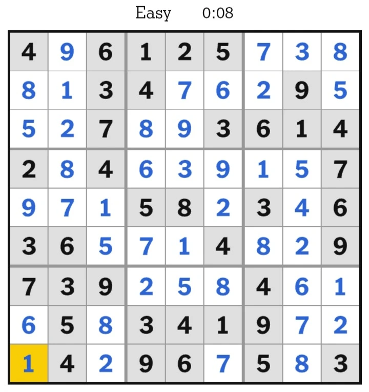 NYT Sudoku Easy Answers February 16, 2025