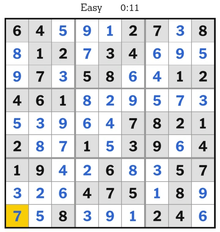 NYT Sudoku Easy Answers February 17, 2025