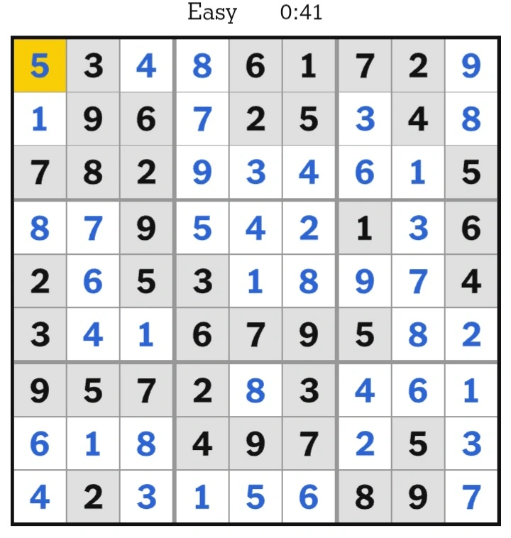 NYT Sudoku Easy Answers February 20, 2025