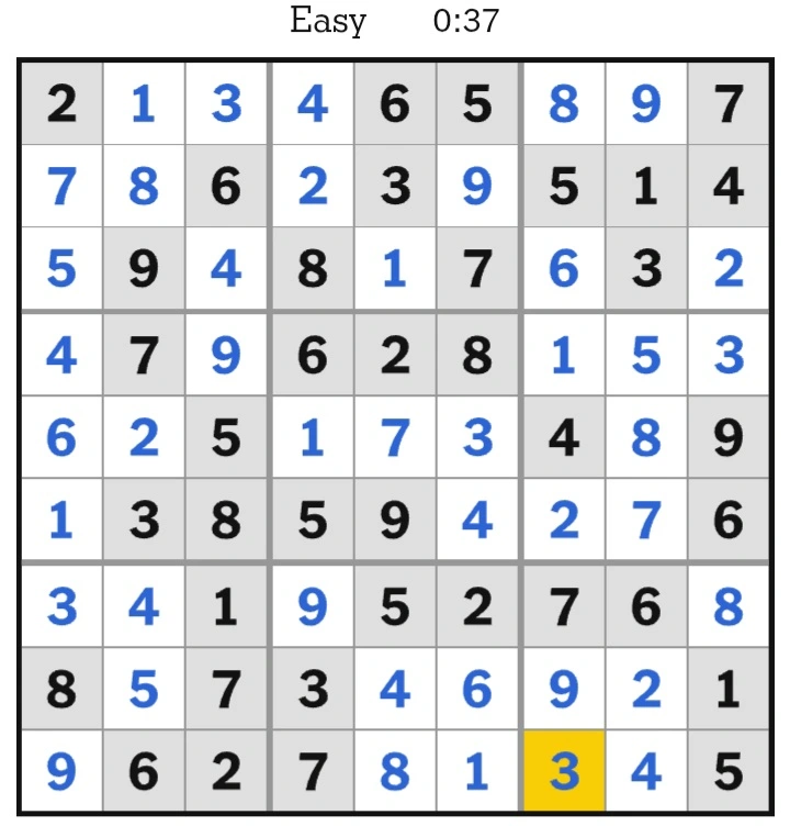 NYT Sudoku Easy Answers February 21, 2025