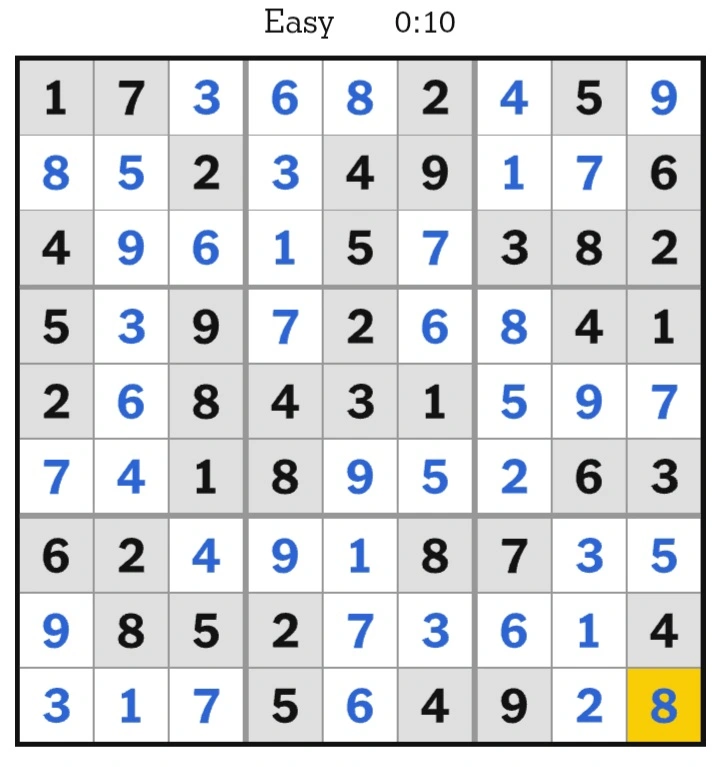 NYT Sudoku Easy Answers February 22, 2025