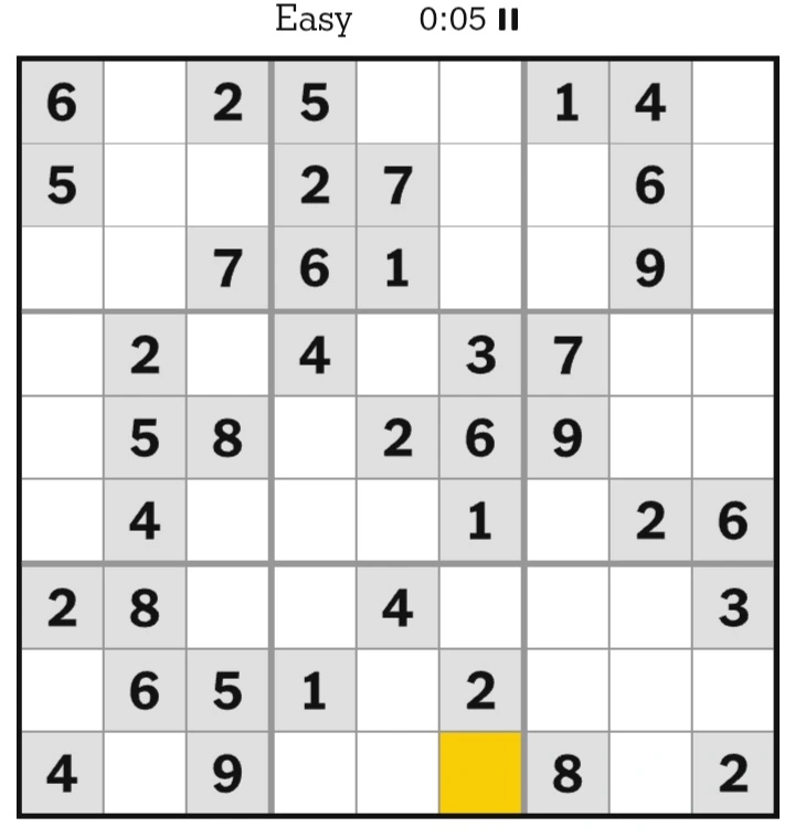 NYT Sudoku Easy February 12, 2025