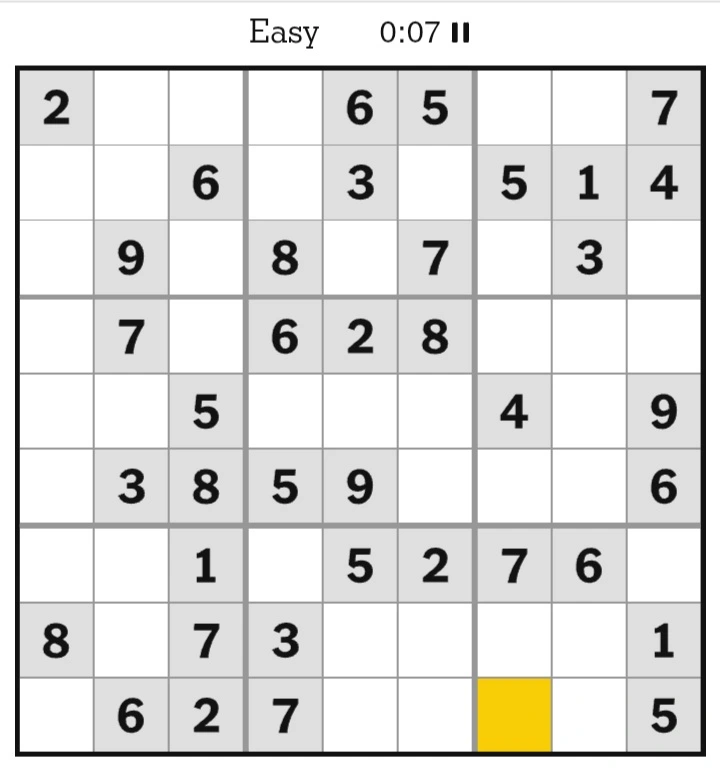 NYT Sudoku Easy February 21, 2025