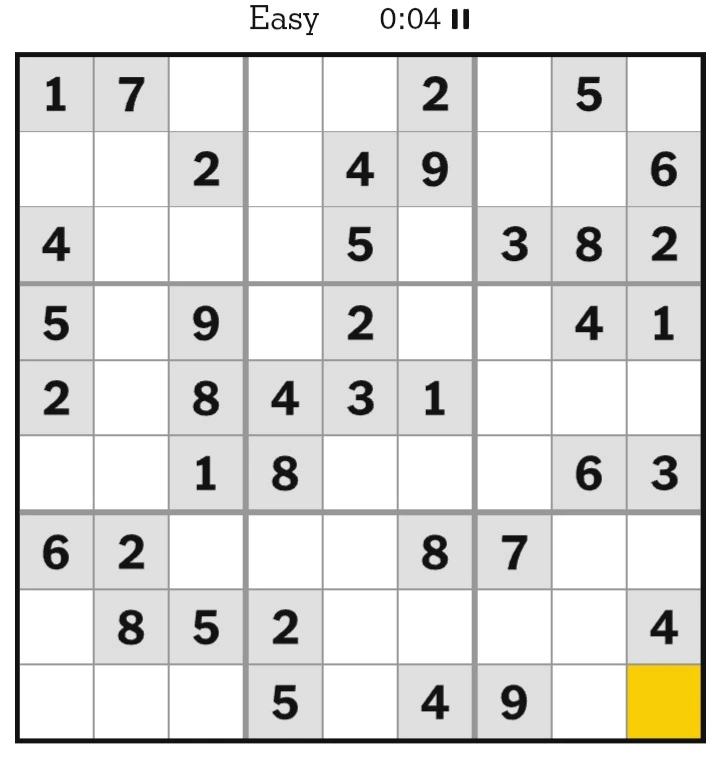 NYT Sudoku Easy February 22, 2025