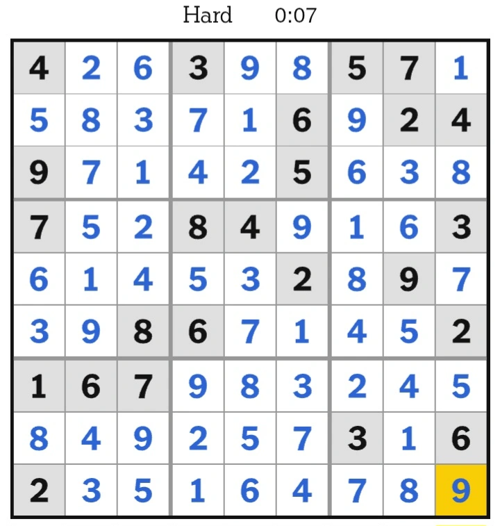 NYT Sudoku Hard Answers February 13, 2025