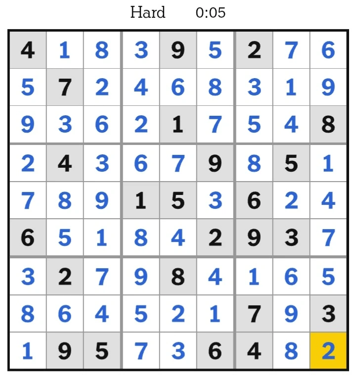 NYT Sudoku Hard Answers February 16, 2025