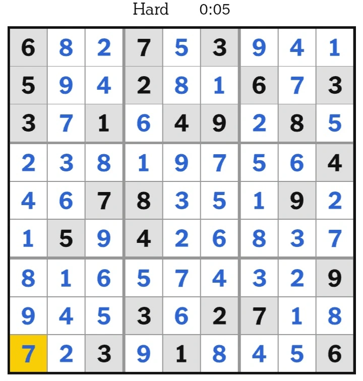 NYT Sudoku Hard Answers February 19, 2025