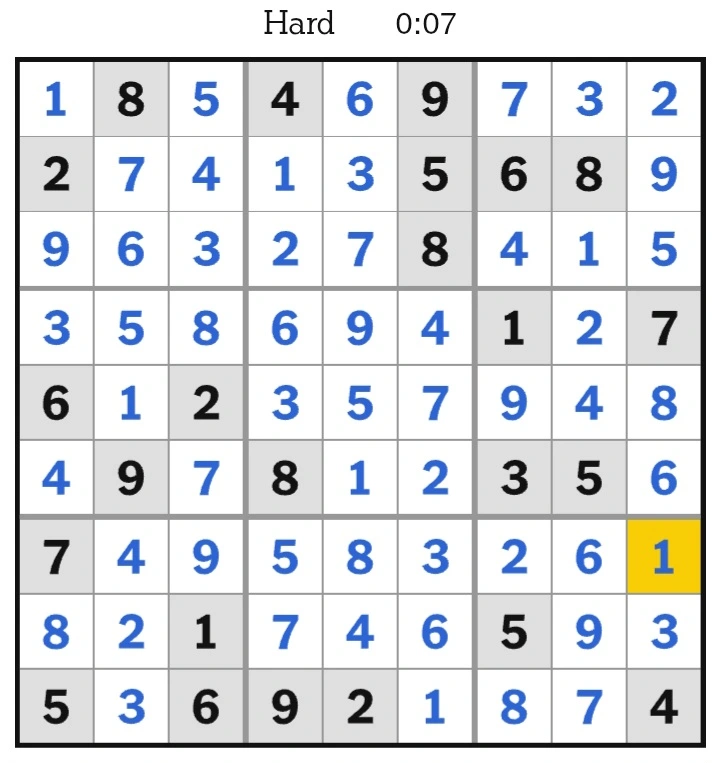 NYT Sudoku Hard Answers February 20, 2025