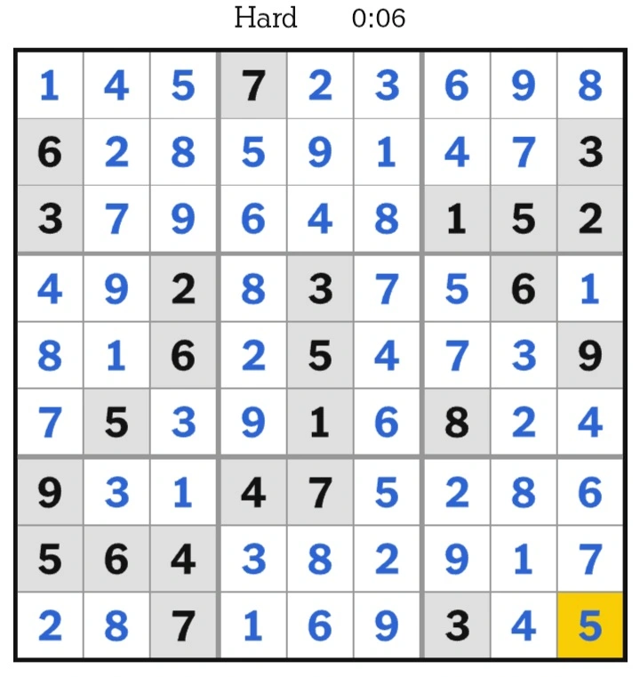 NYT Sudoku Hard Answers February 22, 2025