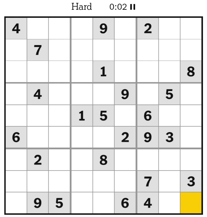 NYT Sudoku Hard February 16, 2025