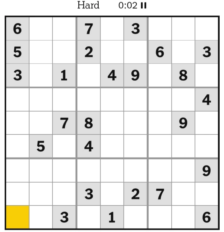 NYT Sudoku Hard February 19, 2025