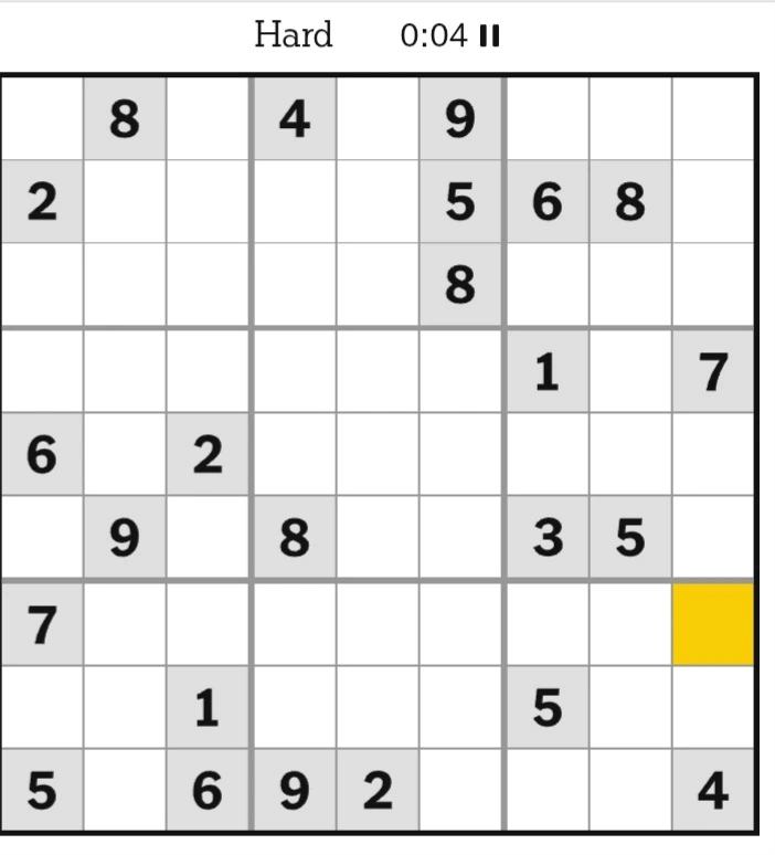 NYT Sudoku Hard February 20, 2025