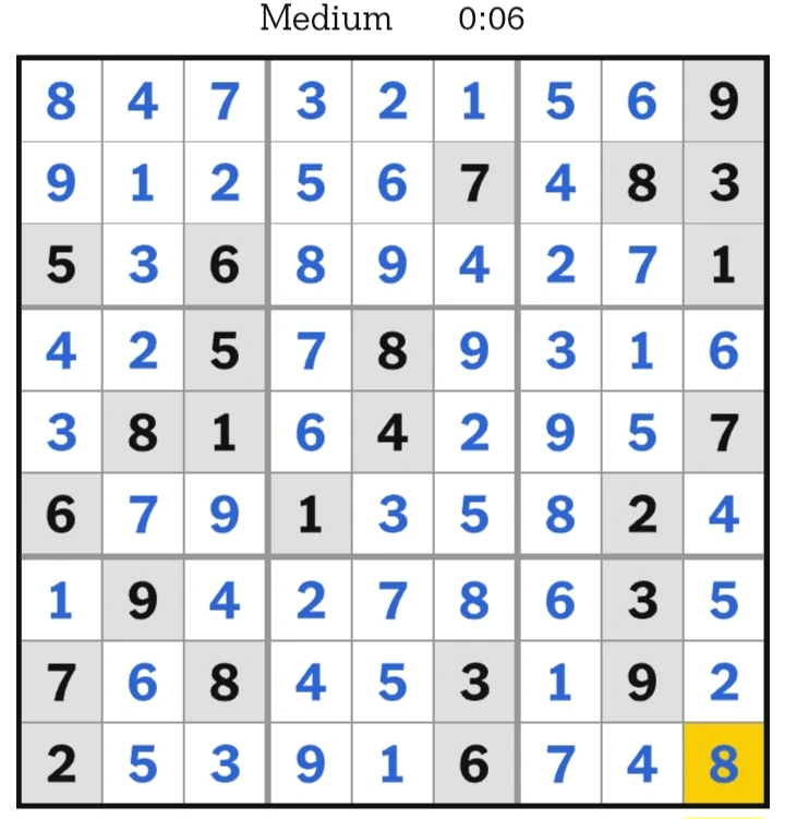 NYT Sudoku Medium Answers February 16, 2025