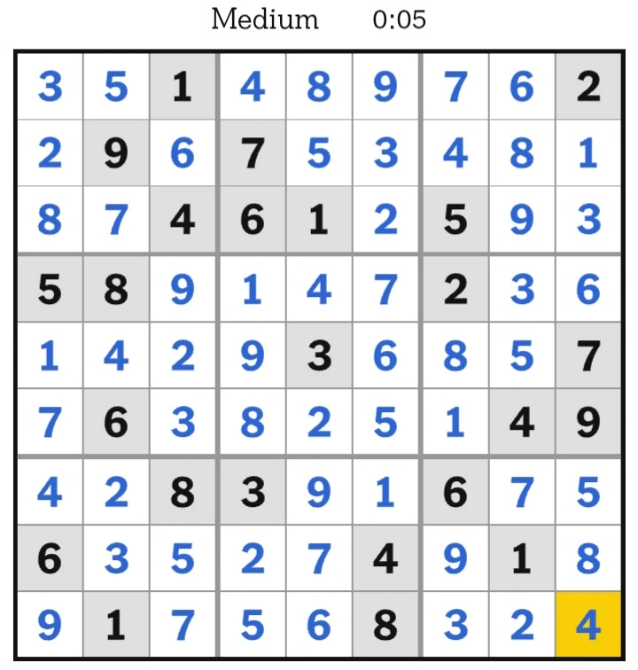 NYT Sudoku Medium Answers February 17, 2025