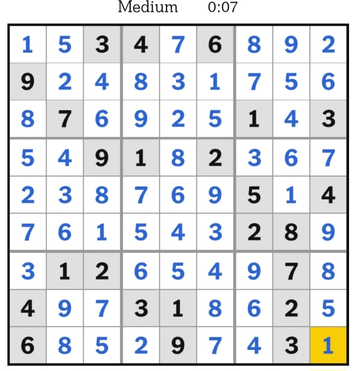 NYT Sudoku Medium Answers February 20, 2025