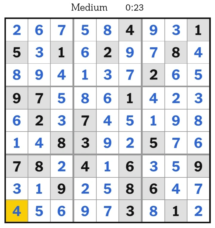 NYT Sudoku Medium Answers February 21, 2025