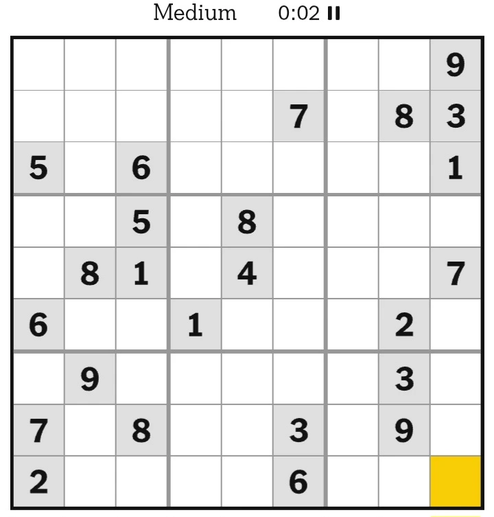 NYT Sudoku Medium February 16, 2025