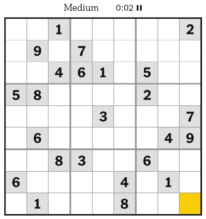 NYT Sudoku Medium February 17, 2025