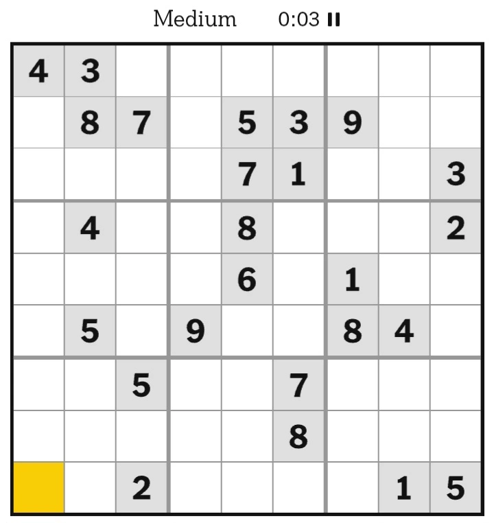 NYT Sudoku Medium February 18, 2025