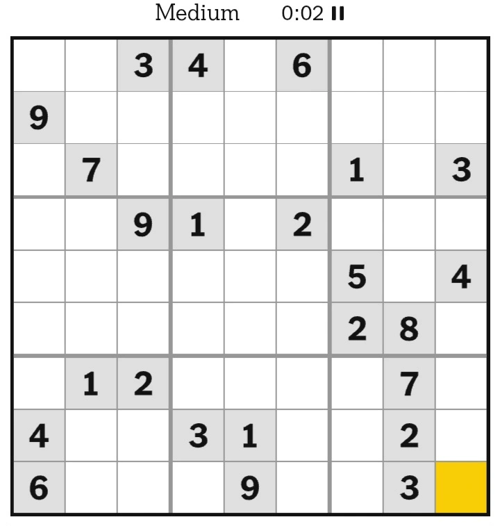 NYT Sudoku Medium February 20, 2025