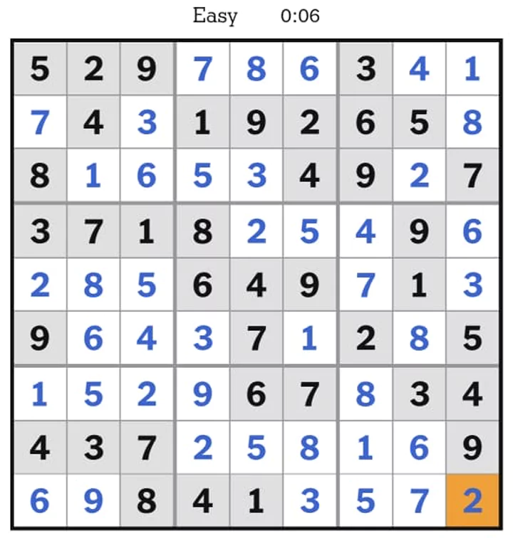 NYT Sudoku Easy Answers April 09, 2025