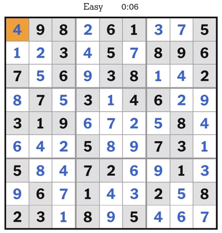 NYT Sudoku Easy Answers April 10, 2025