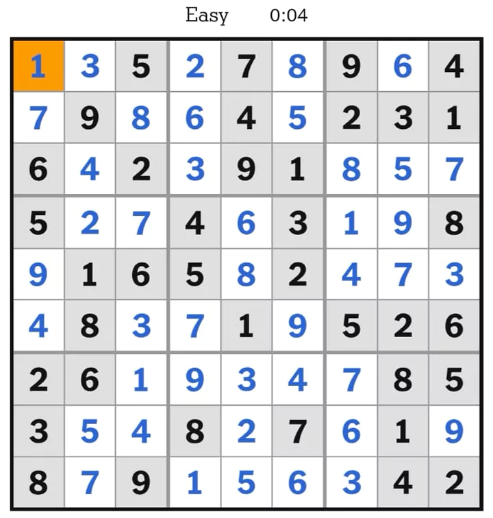 NYT Sudoku Easy Answers April 11, 2025