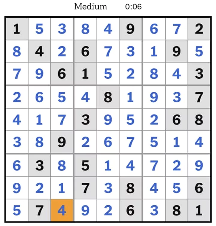 NYT Sudoku Medium Answers April 09, 2025