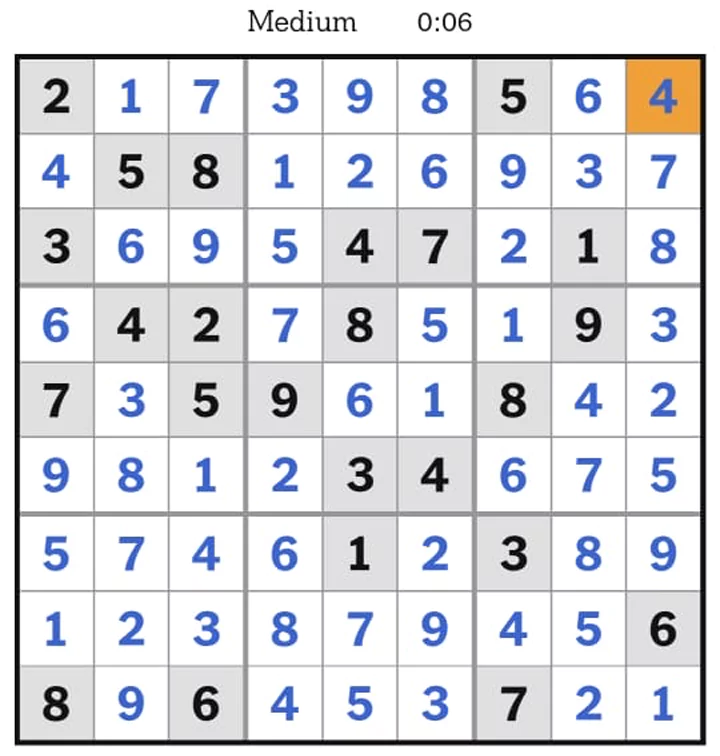 NYT Sudoku Medium Answers April 10, 2025