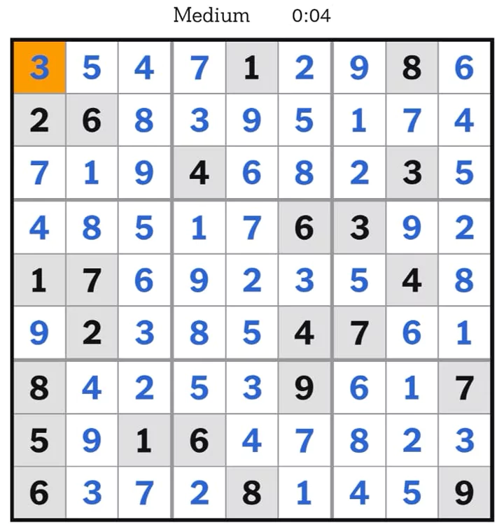 NYT Sudoku Medium Answers April 11, 2025