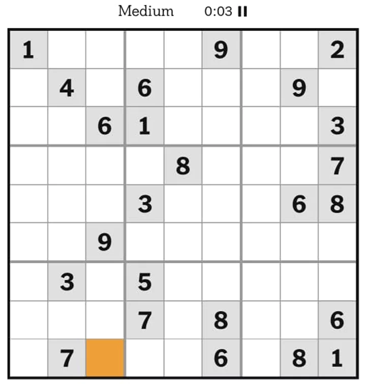 NYT Sudoku Medium April 09, 2025