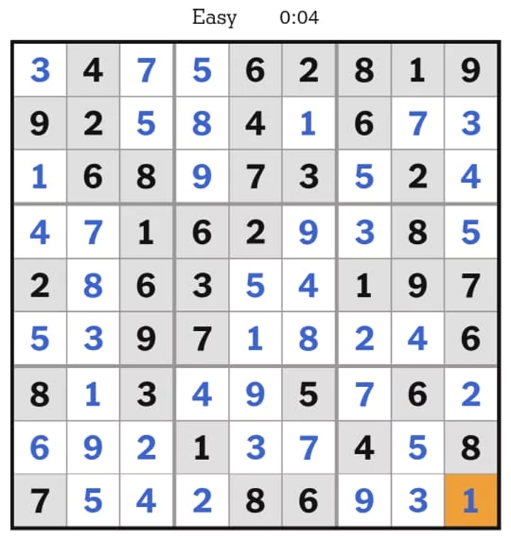 NYTimes Sudoku Easy Answers April 30, 2025