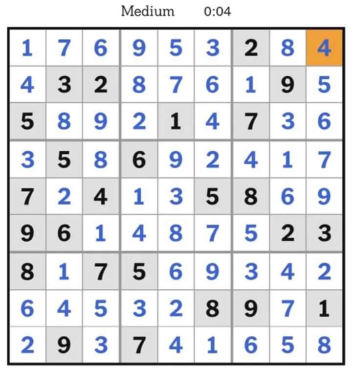 NYTimes Sudoku Medium Answers April 16, 2025