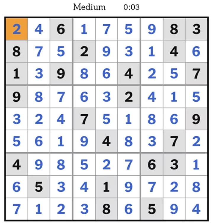 NYTimes Sudoku Medium Answers April 22, 2025