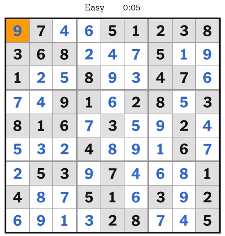 NYT Sudoku Easy Answers May 11, 2025