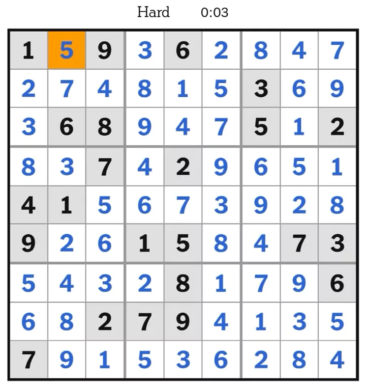 NYT Sudoku Hard Answers May 11, 2025
