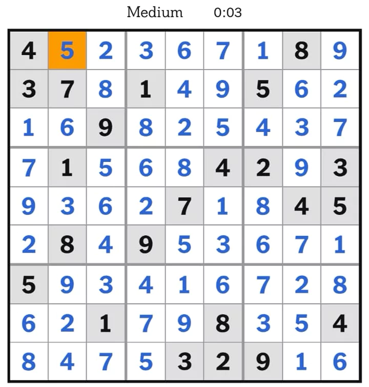 NYT Sudoku Medium Answers May 11, 2025