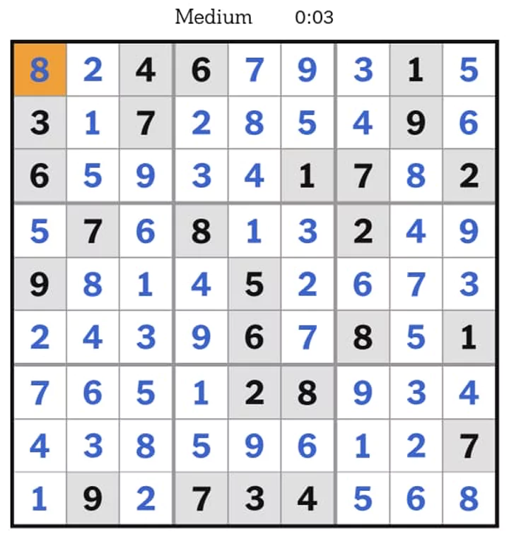 NYT Sudoku Medium Answers May 30, 2025