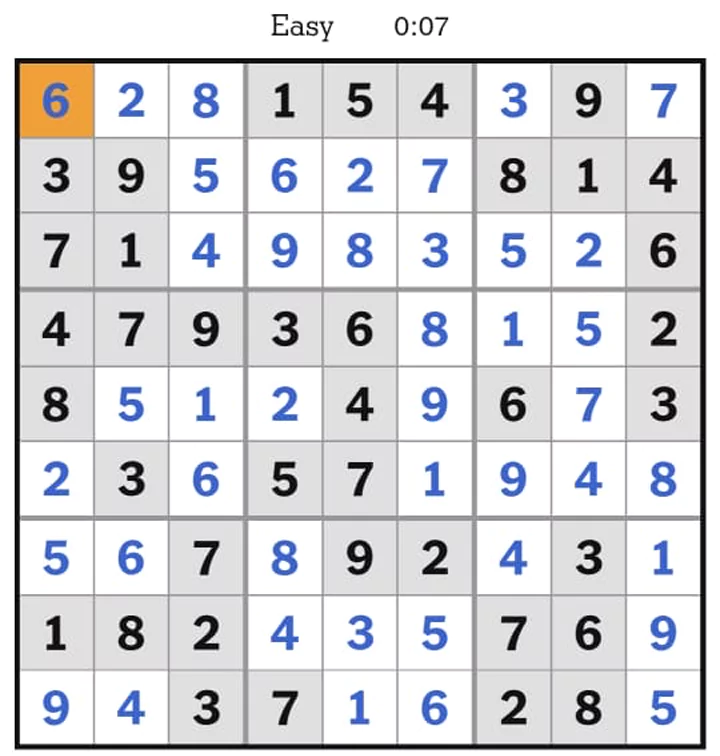 NYTimes Sudoku Easy Answers May 8, 2025