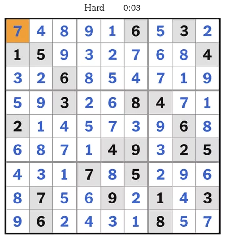 NYTimes Sudoku Hard Answers May 3, 2025