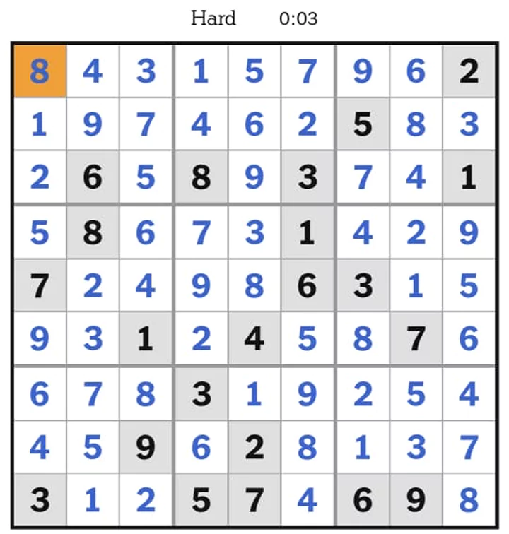 NYTimes Sudoku Hard Answers May 8, 2025