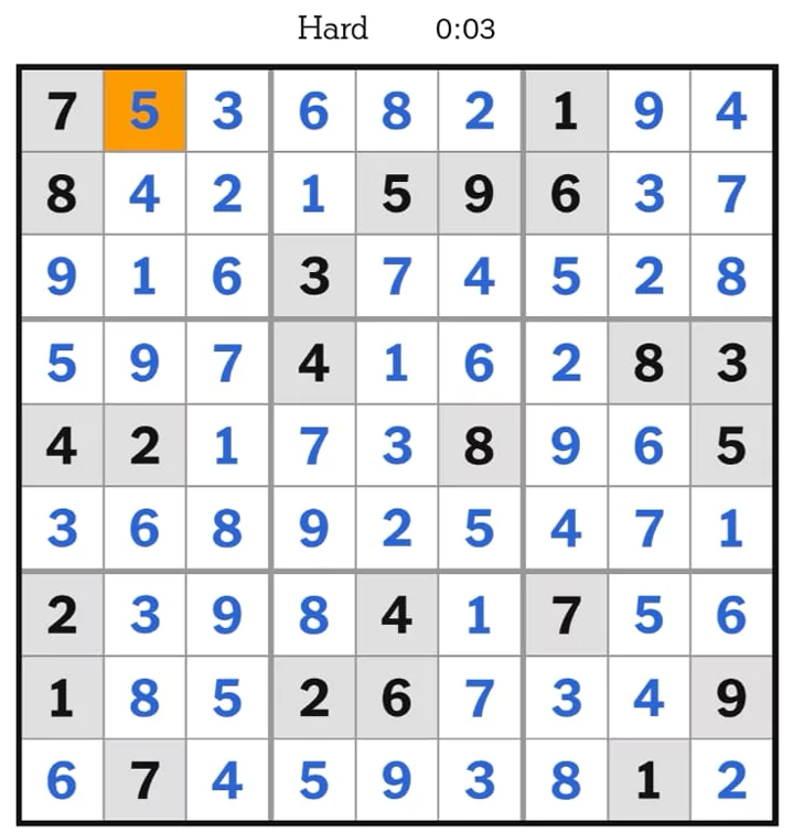 NYTimes Sudoku Hard Answers May 9, 2025