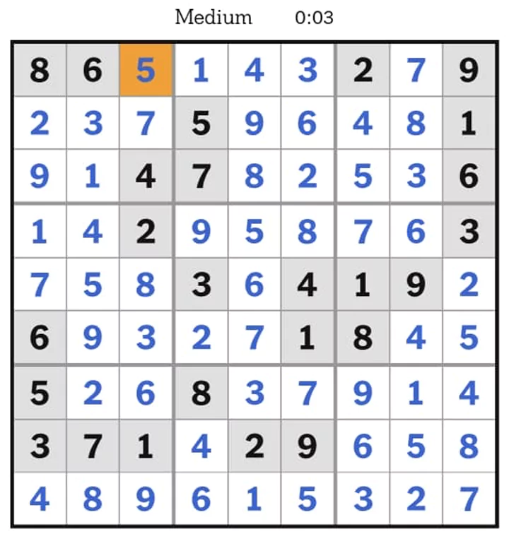 NYTimes Sudoku Medium Answers May 3, 2025